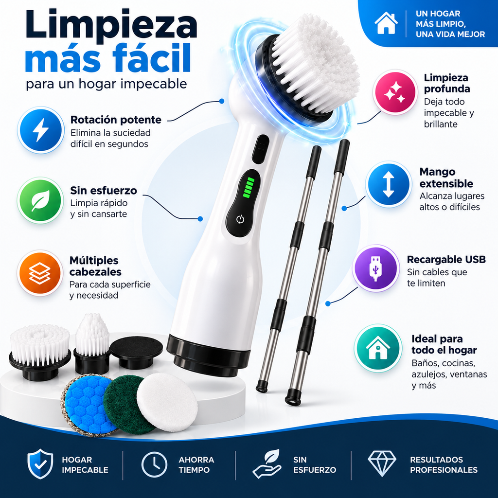 Cepillo Electrico Multifuncional 9 en 1. Limpieza profunda sin esfuerzo