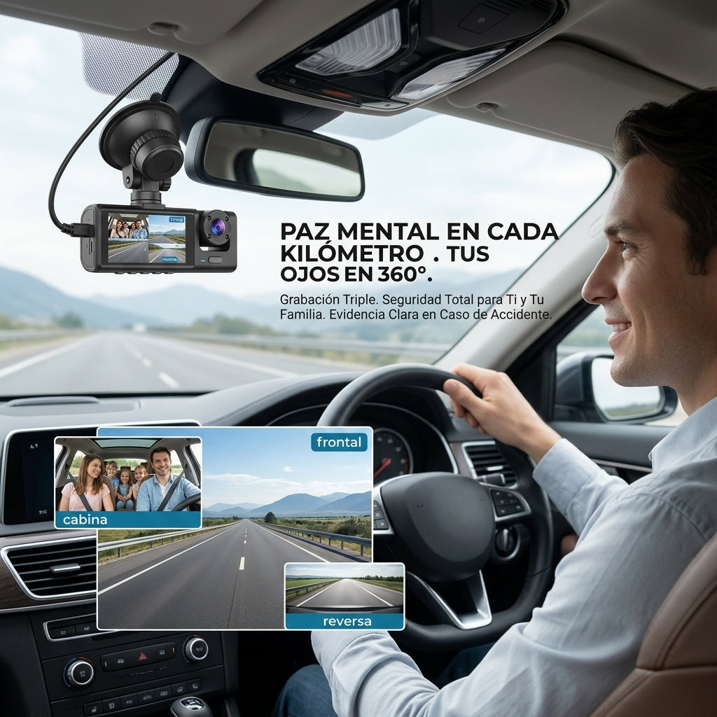 Camara Para Carro 3 En 1 Black Box: Cobertura total con tres cámaras integradas.